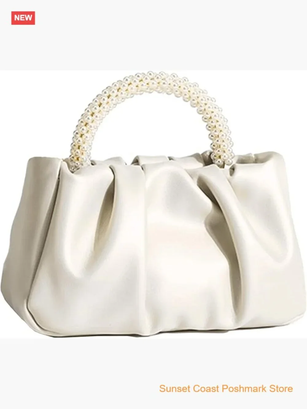 Small Pearl Leather Ruched Evening Clutch Purse with Crossbody Strap